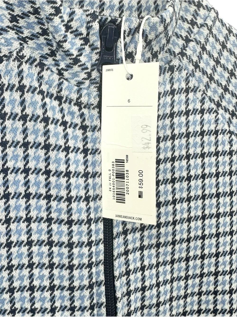 New JANIE & JACK Boys Jacket Houndstooth Jacquard Zip Blue White